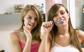 Girls brushing teeth, tooth brushing