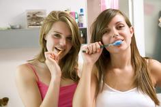 Girls brushing teeth, tooth brushing