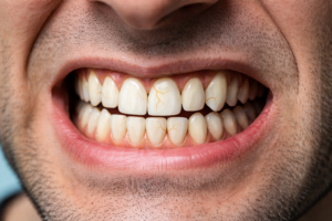 person clenching teeth due to bruxism