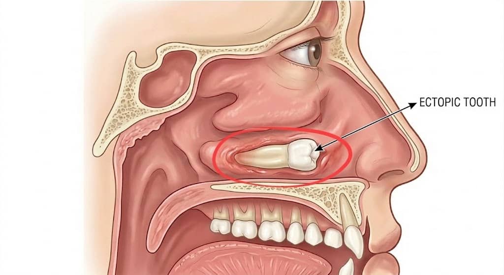 ectopic tooth in nose inside nasal cavity illustration